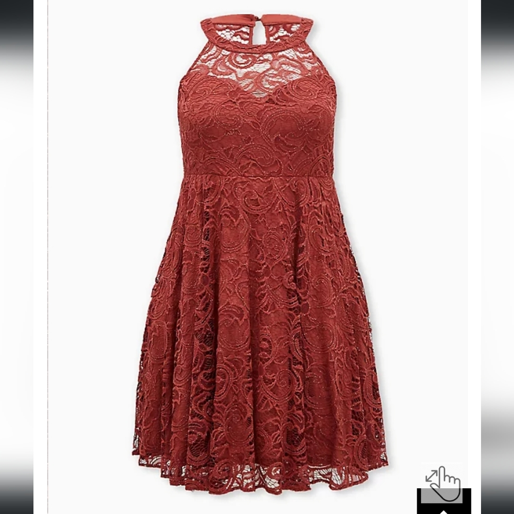 Marsala Red Lace Sweetheart Neck Skater Dress